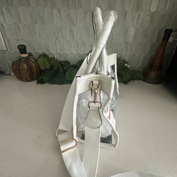 Clear PVC & White Faux Leather Mini Tote Bag With Adjustable Strap By Unni - Picture 6 of 8